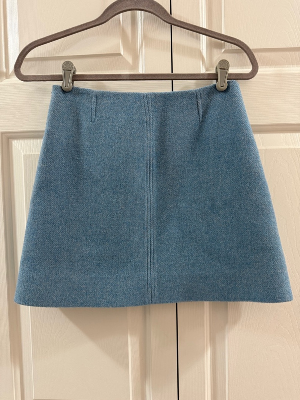 Ganni Blue Wool Blend Mini Skirt EU 34 US 2 A-Line Quiet Luxury Minimalist - Picture 4 of 14